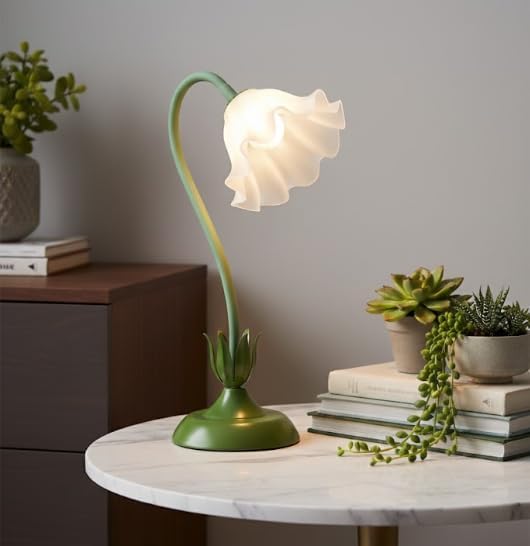 Cordless Flower Table Lamp Green, Valentine‘s Gift, 5200-mAh Rechargeable Touch Lamp, 3-Way Dimmable, Build-in Integrated LED 320 Lumen Max, for Nightstand Bedroom Living Room