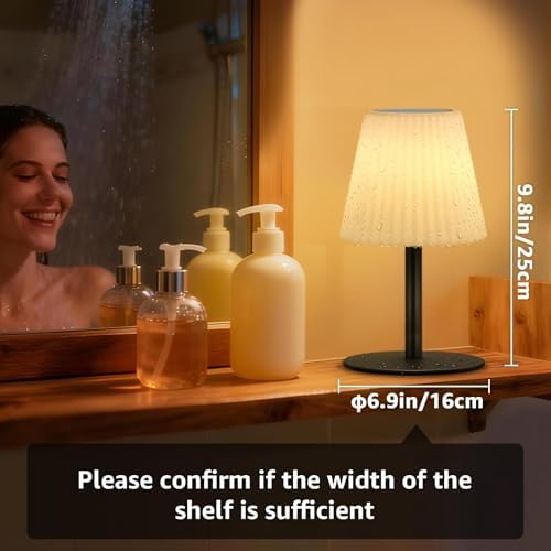 2 Pack Shower Lamp with Speaker IP44 Waterproof, Rechargeable Cordless Table Lamp RGB Color with Remote, LED Battery Operated Lights for Inside/Outdoor Bathroom Night Light Patio