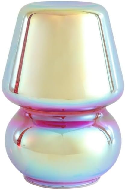 Urban Lifestyle Iridescent Glass Mushroom Lamp,7" Glass Novelty Table Light, Battery Powered Retro Decor for Bedroom, Living Room, Dorm