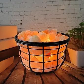 Himalayan Salt Lamp, Metal Basket with Chunks, Natural Salt Lamp, Unique Gift Idea (Metal Round 2)