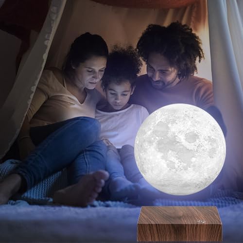 Levitating Moon Lamp, Floating 3D Moon Light Spinning in Air 3 Colors Magnetic Levitation LED Moon Night Lights with Touch Control for Room Office Decoration Cool Gifts