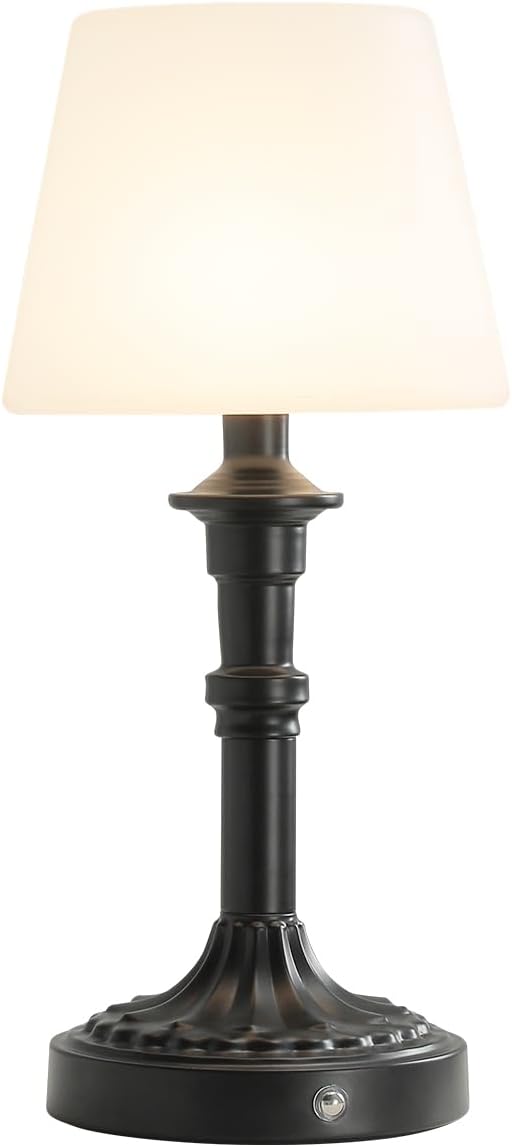 Cordless Table Lamp,Portable LED Desk Lamps,5200mAh Battery Operated, 3 Color Stepless Dimming Up,for Restaurant, Bedroom, Outdoor Camping, Coffee Shop, Night Light (Black)