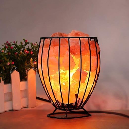 Himalayan Pink Salt Metal Basket Lamp (Tall) with Pair of Extra Bulb, Unique Gift Idea