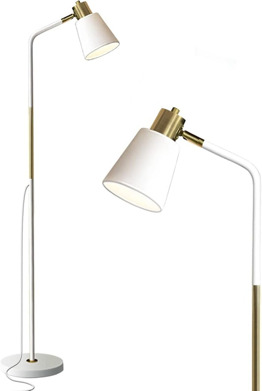 Floor Lamp, Industrial Floor Lamps for Living Rooms Rustic Farmhouse Reading Standing Floor Lamp Adjustable Metal Heads Indoor Task Lighting for Living Room Bedroom Office Home Décor (White)