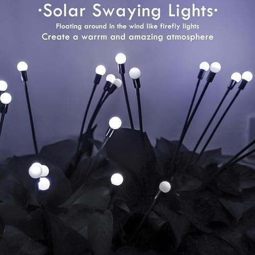 OZS 12 Pack Total 96 LED Solar Garden Lights Fairy Outdoor - Solar Firefly Lights Outdoor, Sway by Wind, Waterproof for Garden Patio Pathway Fairy Decoration (Cold White)