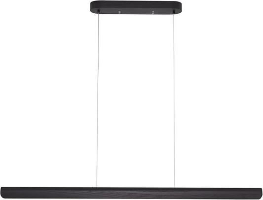55inch Wood LED Linear Pendant Light, Dimmable Wood Ceiling Lamp,Minimalist Linear Chandelier, 40W Warm Light 3000K, Modern Kitchen Island Dining Room Lighting Black Adjustable Height