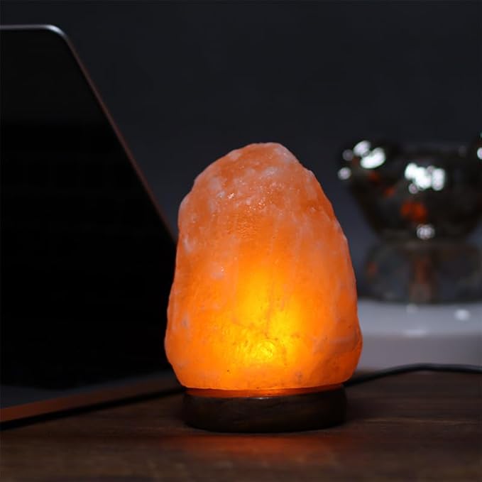Himalayan Salt Lamp with USB Power, Natural Shape, Color-Changing LED and Warm White Light, Wooden Base Night Light (Pink, Natural, Monochrome)