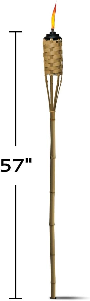 TIKI Bamboo Tiki Torches 4-Pack – Weather-Resistant Outdoor Décor with Easy-Pour Wide-Mouth Canister Refill for Patio, Garden, Backyard, and Parties, 57-Inch Citronella Torches