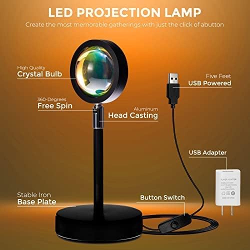 Sunset Lamp Projector for Home Décor & Photography Ambient LED Night Light Lamp with USB Charging Cord- 180-Degree Rotating Romantic UFO Sunset Lamp for Selfies Christmas Home Parties