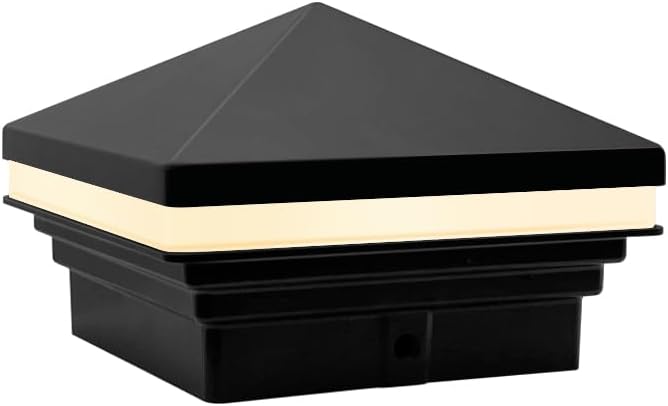 GKOLED Low Voltage Pyramid Post Cap Light, 3W 12V AC/DC, for 4"x4" and 3.5"x3.5" Wood or Vinyl Posts, 3000K Warm White, IP65 Rated Waterproof for Outdoor, Black