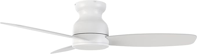 CEME 48 Inch Flush Mount Ceiling Fan without Lights, White Ceiling Fan with Remote Low Profile, 10-Speed Reversible DC Motor, 3 Dual Finish Blades, Indoor for Bedroom