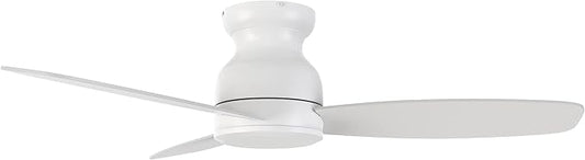 CEME 48 Inch Flush Mount Ceiling Fan without Lights, White Ceiling Fan with Remote Low Profile, 10-Speed Reversible DC Motor, 3 Dual Finish Blades, Indoor for Bedroom