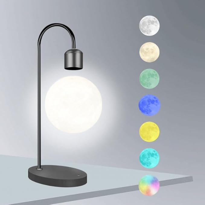 Hanging Moon Lamp, Round Shape Dimmable Wall Mount Light with 3 Color LED Lights, Magnetic Levitating Moon Ball, Floating Moon Lamp Night Light for Room Decor,Office Desk Tech Toys