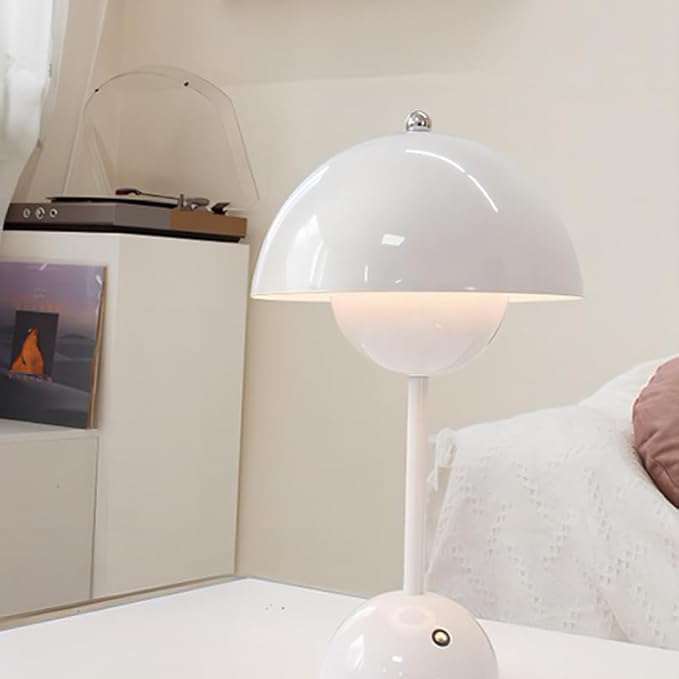 Vintage Style Dome Table Lamp, W,Crystal Flowerpot Table Lamp Portable Cordless Mushroom Lamp | Mushroom Lamp Cordless | Touch-Enabled Nordic | Portable Art Deco (White)