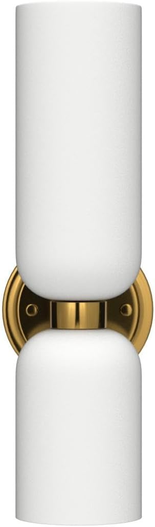 Gold Wall Sconces Set of Two 2-Light Modern Wall Light 3.93"(W)*15.4"(H) Bathroom Vanity Light Milky White Glass