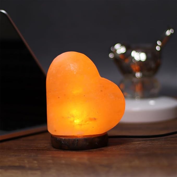 Himalayan Salt Lamp with USB Power, Natural Shape, Color-Changing LED and Warm White Light, Wooden Base Night Light (K, Monochrome)