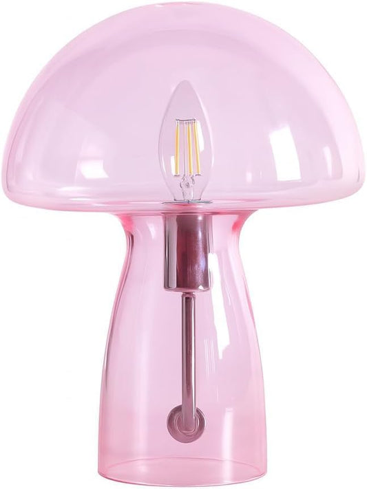 Urban Lifestyle Hot Pink Mushroom Lamp,12" Glass Novelty Table Light, Plug-in Retro Decor for Bedroom, Living Room, Dorm