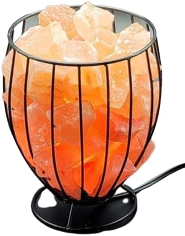 Himalayan Pink Salt Metal Basket Lamp (Tall) with Pair of Extra Bulb, Unique Gift Idea