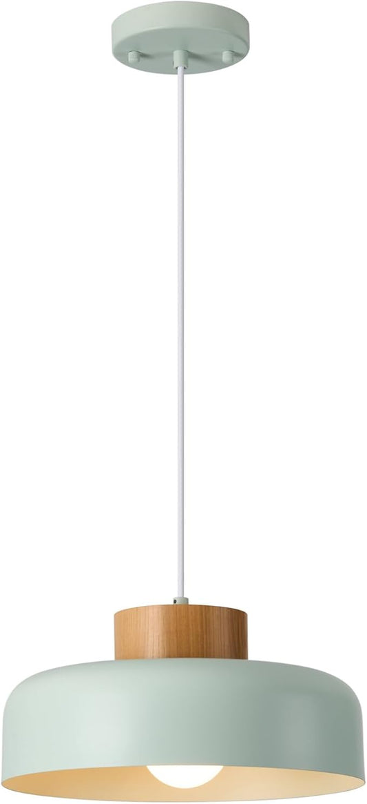 Mid Century Pendant Lights,12.6 inch,Natural Wood Cap,Modern Pendant Light Fixture for Kitchen, Dining Table, Light Blue