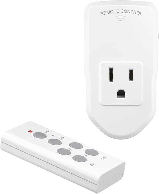 BN-LINK Wireless Remote Control Outlet Electrical Switch for Lights, Fans, Christmas Lights, Small Appliance, 100ft Long Range White 10A/1200W, 1 Remote + 1 Outlet, ETL & FCC Certified
