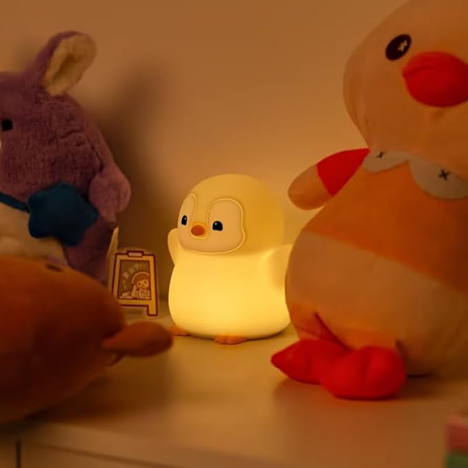 ATSUI Happy Penguin Night Light, LED Squishy Novelty Animal Lamp, Food Grade Silicone, 2 Level Dimmable, Nursery Nightlight for Desk Decor, Funny Gifts Stuff for Boys Girls Baby, White Elephant Gifts