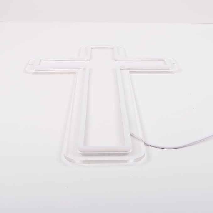 Christ Jesus Cross Neon Sign for Wall Decor USB Powered Dimmable Led Light Up Signs for Bedroom Men Cave Christening Day Baby Shower Decor Xmas Easter Christian Gifts for Religious Kids