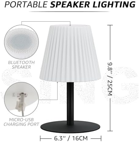 Shower Lamp with Speaker IP44 Waterproof, Rechargeable Cordless Table Lamp RGB Color with Remote, LED Battery Operated Lights for Inside/Outdoor Bathroom Night Light Patio