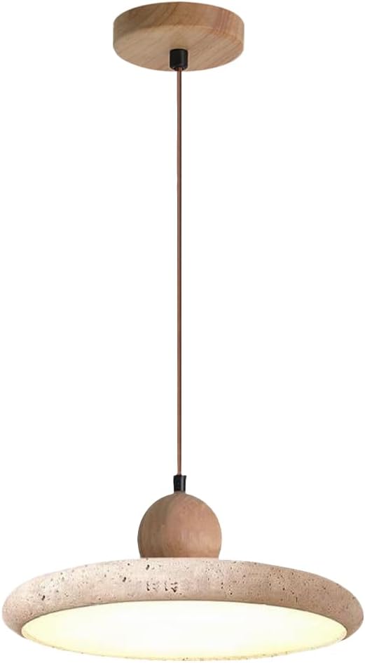 Modern Minimalist Dome Yellow Travertine Bedside Pendant Light Nordic Natural Stone Hanging Lamp Japanese Vintage Marble Industry Kitchen Island Chandelier for Bedroom Living Room Dining Room