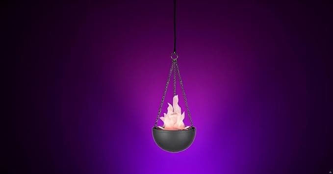 Aspen Creative 61168-25-1,LED Hanging Fire Flame Light Prop for Halloween,Christmas and Party Decor,Black Finish,Purple Flickering Light Effect