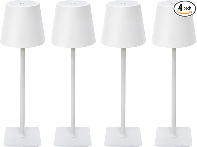 2-Pack Rechargeable Cordless Table Lamps, Battery-Operated Wireless Minimalist Table Lamp, 3 Colors Stepless Dimming LED Adjustable Height Table Lamp for Dining/Bedside/Camping (4, White)