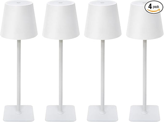 2-Pack Rechargeable Cordless Table Lamps, Battery-Operated Wireless Minimalist Table Lamp, 3 Colors Stepless Dimming LED Adjustable Height Table Lamp for Dining/Bedside/Camping (4, White)