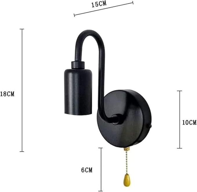 Vintage Black Iron Wall Sconce Industrial Retro Light E27 Base Pull Cord Switch Wall Wash Lantern for Cafe Office Restaurant