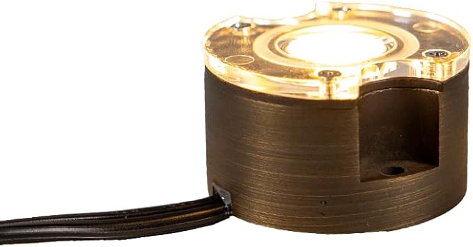 VOLT 12V 1W 2200K Candlelight IP67 Watertight 100 Lumen Solid Brass BuddyPro LED Puck Light for Deck, Step or Hardscape Outdoor Lighting