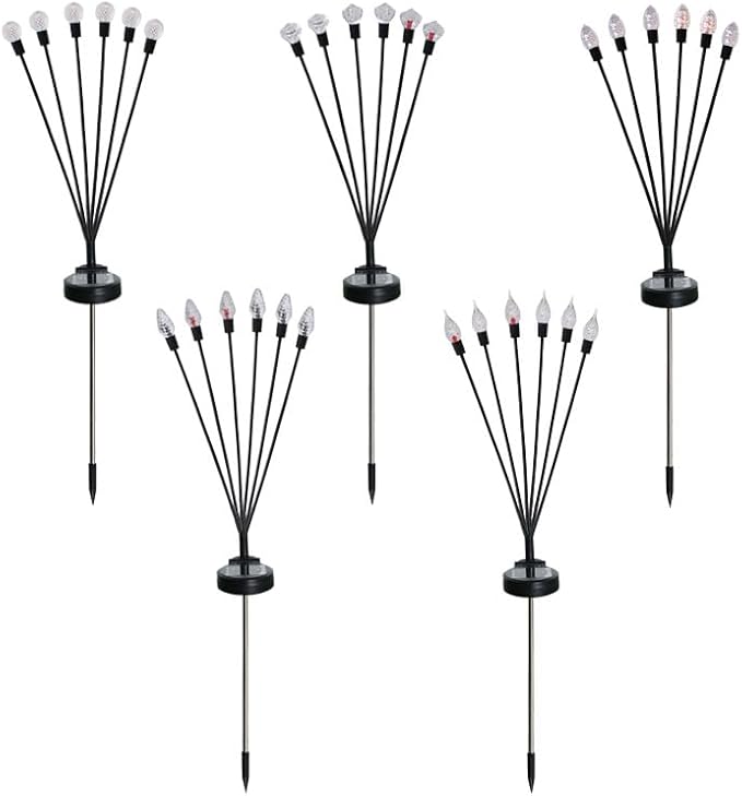 Solar Powered Garden Lights, Red White Blue Firefly Branch Lights, LED Decorative Stake Lights for Outdoor Pathway, Lawn, Patio (Candle Style, 4)