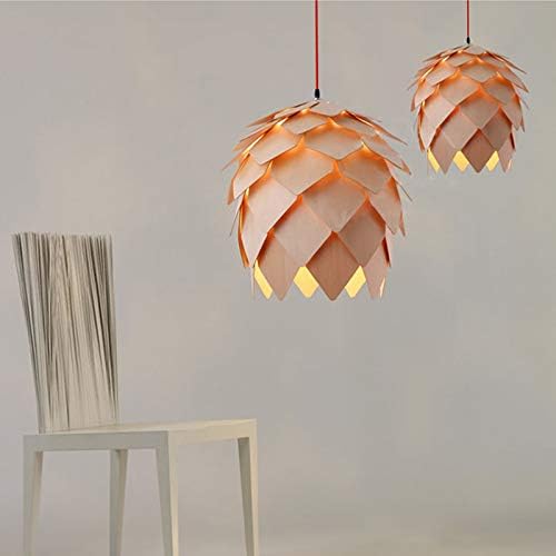 Modern Creative Art Oak Wooden Pinecone DIY Puzzle Pendant Lights Chandelier Hanging Wood Lamps Dinning Room Restaurant Retro Fixtures Luminaire Diameter 25cm (9.84 Inch)