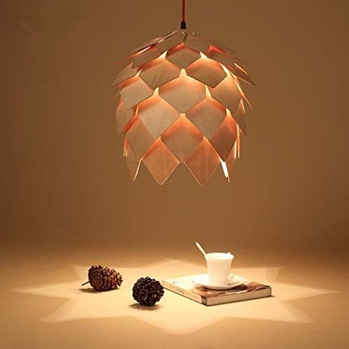 Modern Creative Art Oak Wooden Pinecone DIY Puzzle Pendant Lights Chandelier Hanging Wood Lamps Dinning Room Restaurant Retro Fixtures Luminaire Diameter 25cm (9.84 Inch)