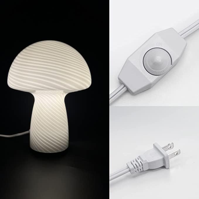 Mushroom lamp,Dimmable Glass Table Lamp,Vintage Style Table Lamp,Stripe White Bedside Desk lamp,Cute Table Lamps.（LED Bulbs Included）