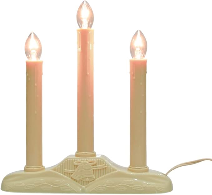 GOOTHY 3 Light Electric Candle Candoliers, Christmas Window Candles Lamps with 4 C7 Clear Bulbs (1 Spare Bulbs), Ivory Bases with 3 Foot Wire, 5W Plug in Candle Lamp, Ready to Use