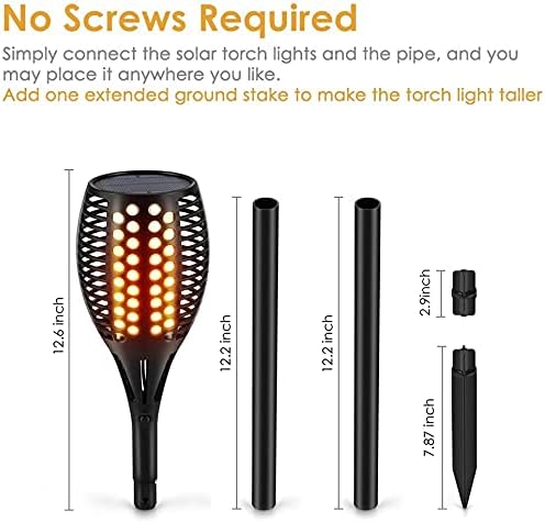 Aityvert Upgraded Larger Solar Torch, Waterproof Outdoor Dancing Flames, Flickering Flames Garden Light, Landscape Decoration Pathway Patio Lights 43" 96 LED (2 Pack)
