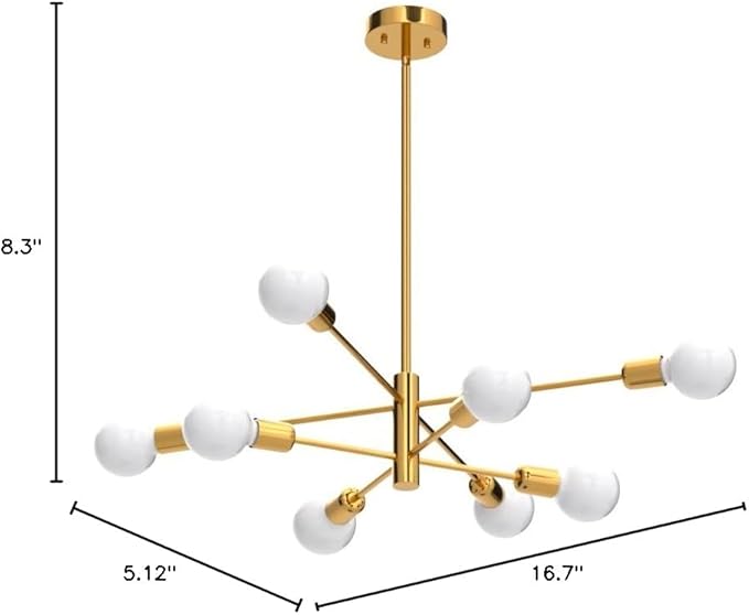Sputnik Chandelier Modern Gold Chandelier Mid Century Ceiling Lighting Fixtures 8 Lights E26 for Living Room, Kitchen Island, Bedroom, Dining Room, and Farmhouse