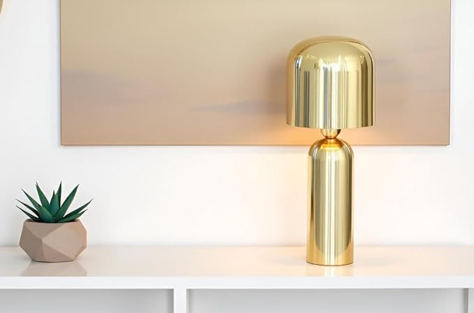 Cruiser’s Caché 15" Modern Domed Metal Table Lamp, Gold Finish. Complete with Lampshade