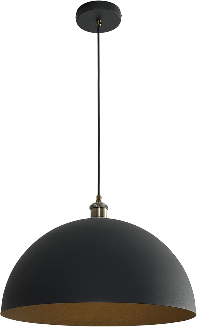 Vintage Black Pendant Light 17.72'' Retro Farmhouse Large Dome Pendant Lamp Modern Industrial Chandelier for Wire length 78.74 '' for Kitchen Island, Bedroom, Dining Room, Living Room, Hallway