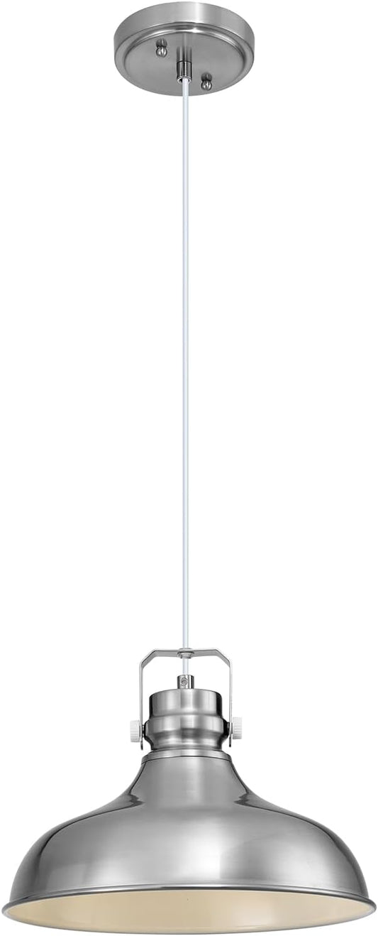 Brushed Nickel Farmhouse Pendant Lights Matte Pendant Lighting for Kitchen Island Industrial Adjustable Height Vintage Dome Hanging Light Fixtures for Barn, Dining Room 1 Pack