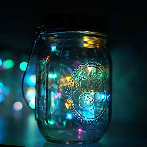 Solar Mason Jar Lights, 6 Pack 20 LED Waterproof Fairy Star Firefly String Lights with 6 Hangers (Jar Not Included), for Mason Jar Garden Wedding Christmas Party Decor（4 Colors）