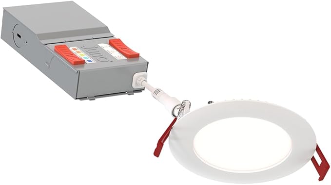 Juno LED Recessed Lights 4 Inch Round Baffle Wafer Downlight, 5-in-1 Switchable White Color Temperature, Adjustable Brightness, 120 Volts, 4-Inch Flat Trim, 1 Pack, Matte White