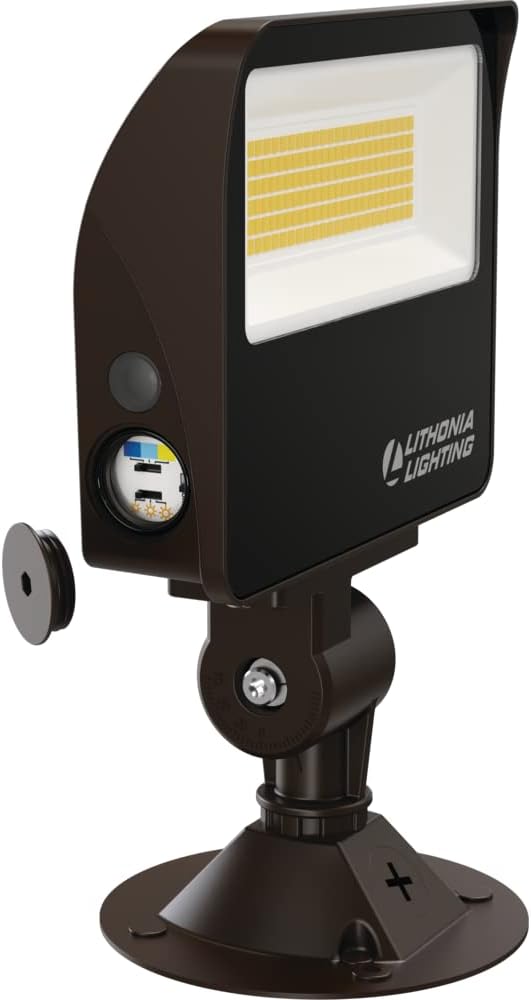 Lithonia Lighting All-in-One LED Flood Light, Waterproof LED Outdoor Light Fixture with Adjustable Brightness and Color Temperature, Yoke or Slipfitter Mount Dusk to Dawn Outdoor Lighting, UVOLT