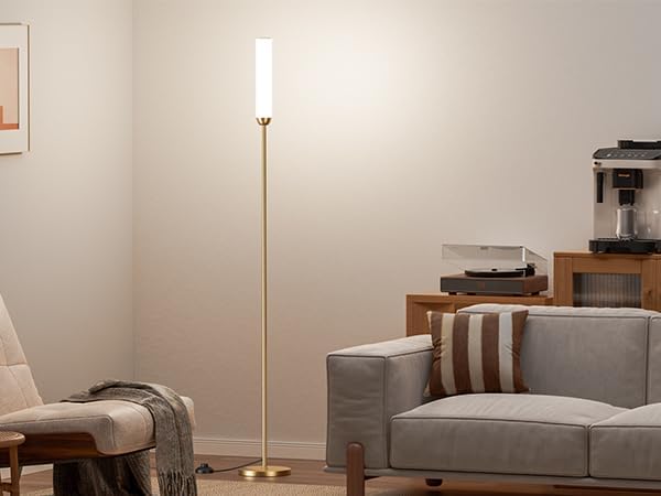 Ambimall LED Floor Lamp with Remote Control, 65" Standing lamp with Stepless Adjustable 3000K-6500K Colors & 30-100% Brightness, Foot Switch(Gold) (Pack of 2)