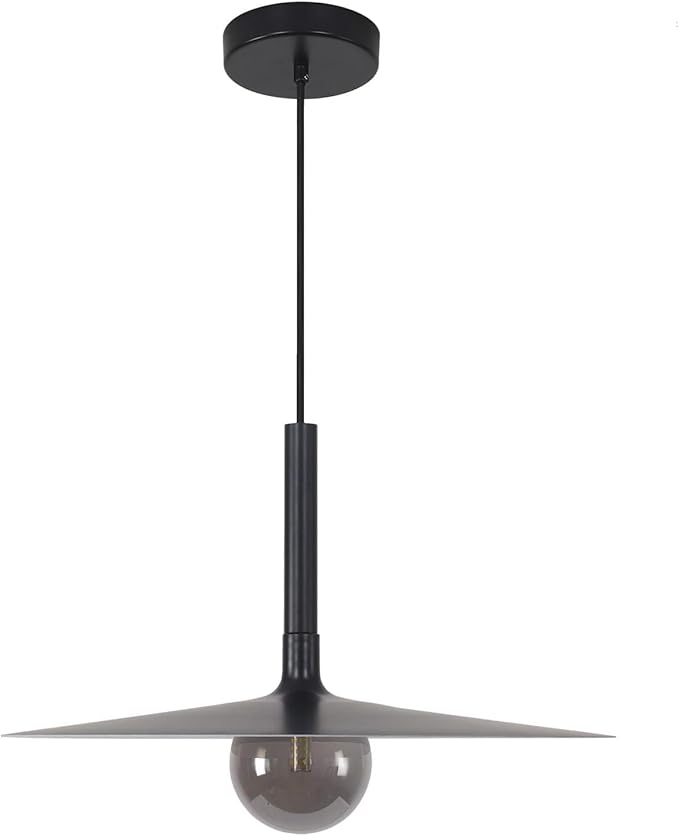 KCO Lighting Black Cone Pendant Lights Kitchen Island Large Single Farmhouse Pendant Light Rustic Dome Pendant Light Fixtures Smoked Glass Pendant Light for Bedroom Hallway