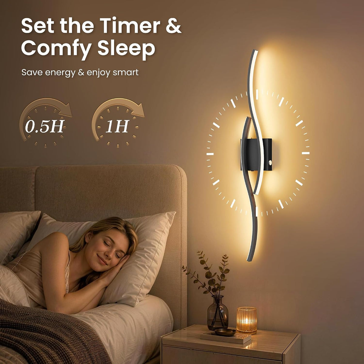 31.5-Inch Cordless LED Wall Sconces with Remote & Touch Control, Black, Set of 2
