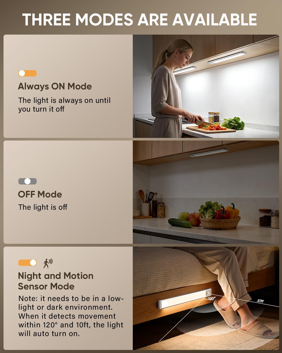 MCGOR Under Cabinet Light – Motion Sensor LED, 3-Pack